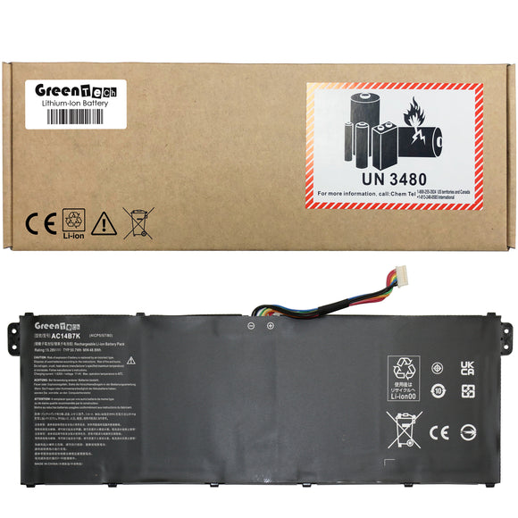 GREENTECH AC14B7K KT.0040G.004 BATTERY FOR ACER CHROMEBOOK CB3-111 C810 C910 ASPIRE V3-371 V5-132 E3-111 50.7WH AC14B18J KT.0030G.004 AC14B3K