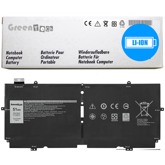 GREENTECH 52TWH BATTERY FOR DELL XPS 13 7390 2-IN-1 7.6V 51WHR XX3T7 NN6M8