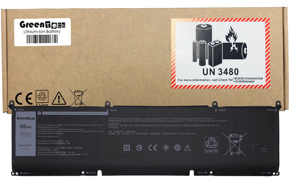 GREENTECH 69KF2 BATTERY FOR DELL PRECISION 5550 5560 XPS 9500 9510 INSPIRON 5515 7510 7610 ALIENWARE M15 M17 R3 R4 70N2F 86WHR 70N2F M59JH