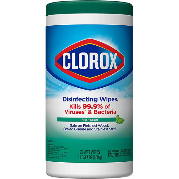 CLOROX DISINFECTING WIPES - Fresh Scent - Kills 99.9% of viruses and bacteria (75 Count Canister Tube)