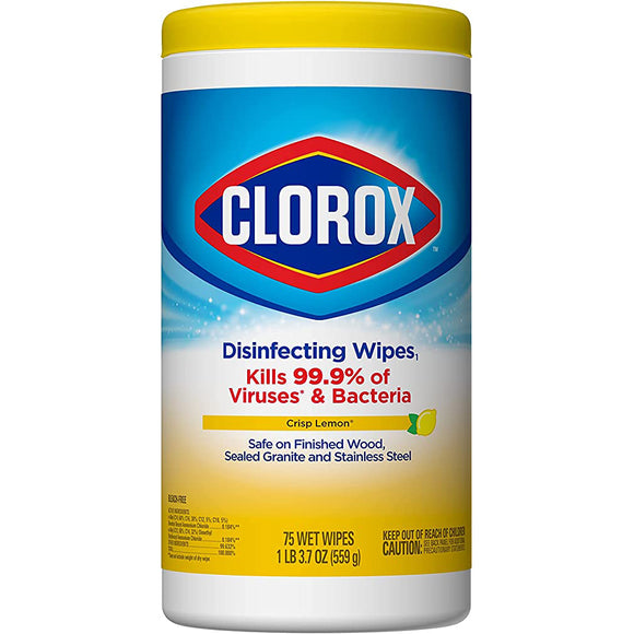CLOROX DISINFECTING WIPES - Crisp Lemon - Kills 99.9% of viruses and bacteria (75 Count Canister Tube)