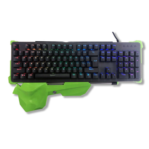 RGB BACKLIT MECHANICAL GAMING KEYBOARD WITH ADJUSTABLE GREEN PALM REST NEW KB-G9
